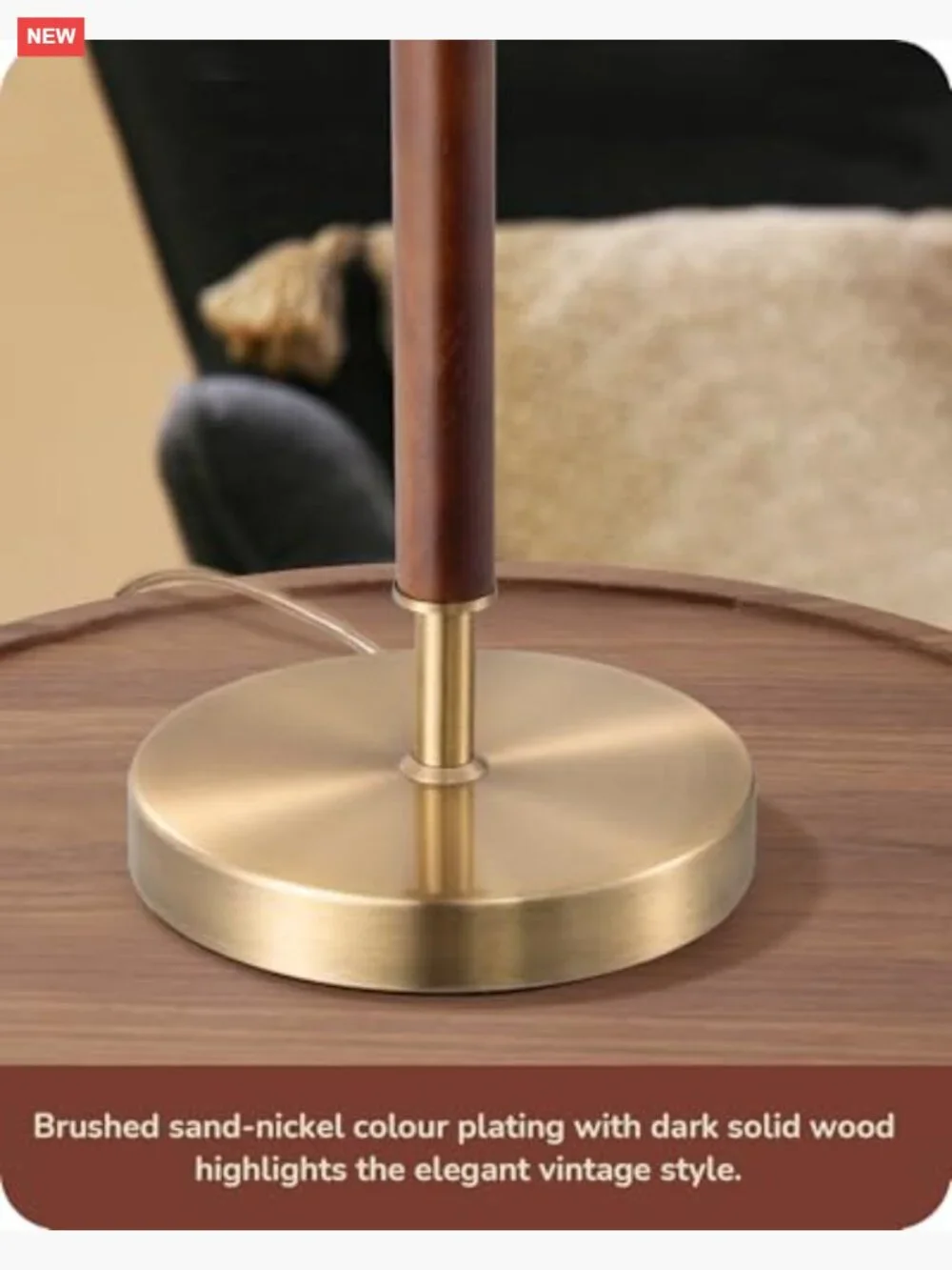 Mid Century Table Lamp with Pull Chain, Solid Wood & Metal, Bedside Nightstand